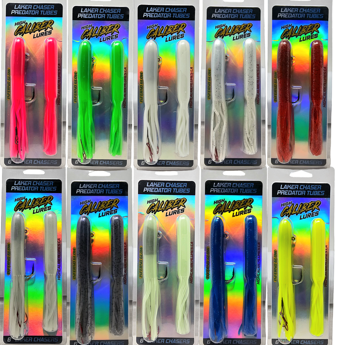 Deepwater dominance starts with Laker Chasers! These lifelike lake trout tube jigs are specifically designed to target trophy fish in their underwater lairs. Notice the durable soft plastic body with freely moving tentacles, mimicking a fleeing baitfish and enticing even the most cautious lake trout. The weighted jig head ensures a fast descent and allows for effective jigging and trolling tactics. Don't let trophy lakers escape your grasp. Get some.