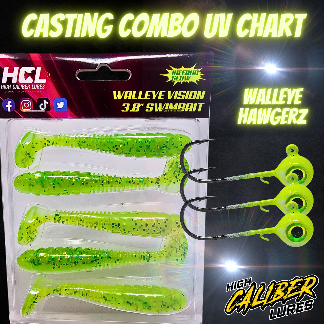Best Swimbait for walleye jigheads. The hydrodynamic action on the paddle tail is highly effective! Plus they have the strongest glow on the market.