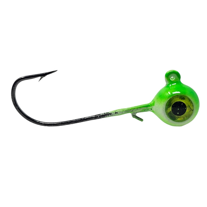 Here it is, the heavy hook long shank jig option you have been looking for! Perfect for targeting big greenbacks and large walleyes everywhere. Pair it with your favorite soft plastic or frozen minnows work great too.
The UV Series is ultra bright and this is a UV yellow jig.