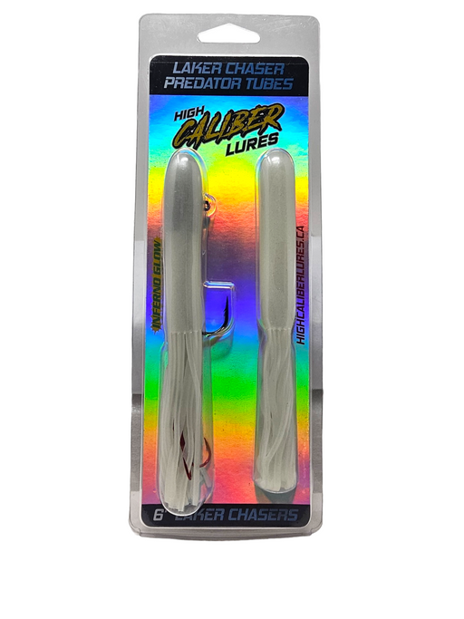 Lake Trout Fishing, vertical jigging. Trout tube, targeting lakers, lake trout GLOW tube jig, tube jig, lake trout jigging, Lakers, Pearl Blue Laker Chasers, Laker Jig