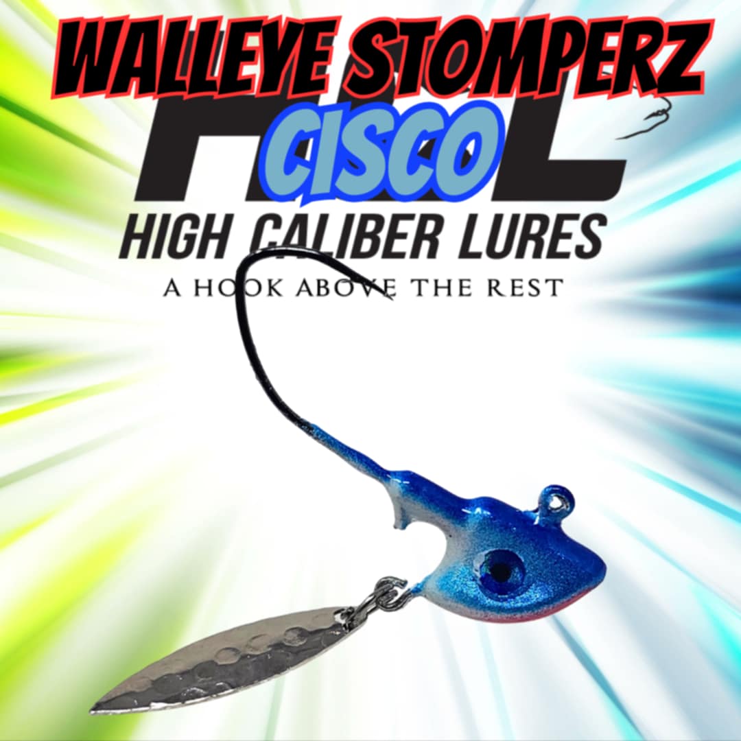 Cisco Walleye Stomper Standup Jig by High Caliber Lures – built-in flasher, UV glow finish, and sharp hook for deep water walleye