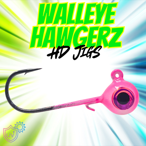 Here it is, the heavy hook long shank jig option you have been looking for! Perfect for targeting big greenbacks and large walleyes everywhere. Pair it with your favorite soft plastic or frozen minnows work great too.
The UV Series is ultra bright and this is a UV Pink jig.