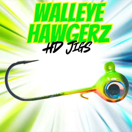 Here it is, the heavy hook long shank jig option you have been looking for! Perfect for targeting big greenbacks and large walleyes everywhere. Pair it with your favorite soft plastic or frozen minnows work great too.
The Original Hawgerz Series is a custom painted jig series. The Green Hornet is a yellow and green jig.