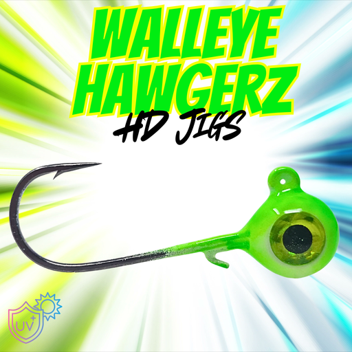 Here it is, the heavy hook long shank jig option you have been looking for! Perfect for targeting big greenbacks and large walleyes everywhere. Pair it with your favorite soft plastic or frozen minnows work great too.
The UV Series is ultra bright and this is a UV yellow jig.