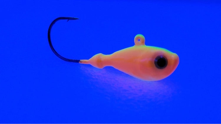 UV Bomb, UV GLOW walleye jigs,  GLOW jigs, walleye jigs, GLOW jighead, custom jigs, fishing tackle, fishing lures, walleye glow jig, pike glow jig, pike jig, canadian made jigs, UV glow jigs